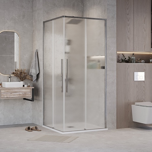 Grossman  Душевой уголок Galaxy 80x80x195 профиль хром стекло шиншилла – картинка-3