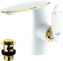 Rossinka Смеситель для раковины RS30-11W белый/золото – фотография-1
