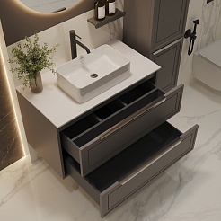 Зов Тумба под раковину Севилья 100 подвесная платиновая/столешница белая – фотография-5