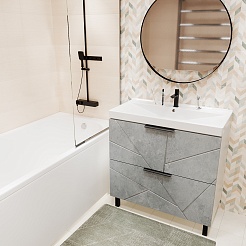 Mixline Тумба с раковиной Гранд 80 бетон/белая – фотография-8