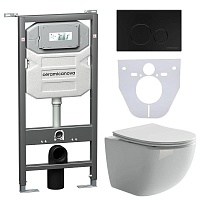 Ceramicanova Подвесной унитаз Forma Rimless с шумоизоляционной панелью CN1000 с системой инсталляции Envision кнопка Round чёрный матовый