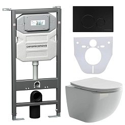 Ceramicanova Подвесной унитаз Forma Rimless с шумоизоляционной панелью CN1000 с системой инсталляции Envision кнопка Round чёрный матовый – фотография-1