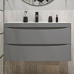 Vivon Тумба с раковиной Ostin 90 подвесная серая матовая – фотография-1