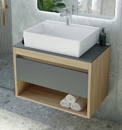 Teymi Тумба с раковиной Ritta 65 дуб эврика/графит матовый подвесная T60524 раковина T50005 – фотография-1