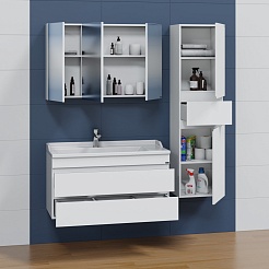 СанТа Мебель для ванной Марс 100 2 ящика подвесная белая – фотография-3