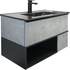 Comforty Тумба с раковиной Франкфурт 90 90EMB подвесная бетон светлый/черная – фотография-1