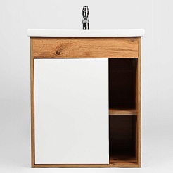 Viant Тумба под раковину Бостон 70 подвесная белая/дуб вотан – фотография-3