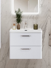 BelBagno Тумба с раковиной Due 60 подвесная Белый металлик ручки Матовый атласный никель – фотография-14