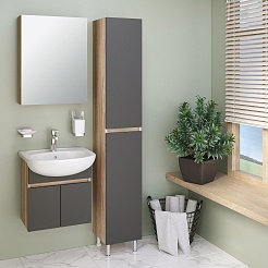 Runo Тумба с раковиной Лада 50 подвесная графит/дуб серый – фотография-6