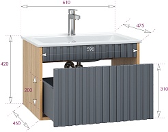 Onika Тумба с раковиной Дайлер 60 подвесная графит/дуб сонома – фотография-14