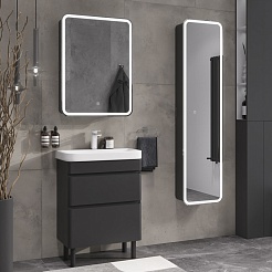 Equil Тумба с раковиной Eltoro 60 2 ящика напольная черный софт – фотография-11