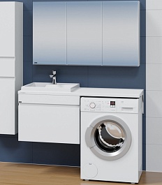 СанТа Мебель для ванной под стиральную машину Марс 130 L 1 ящик подвесная белая – фотография-1