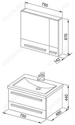 Aquanet Зеркальный шкаф "Нота 75" камерино черный – картинка-3