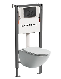 Ceramicanova Подвесной унитаз Mono Rimless с системой инсталляции Balance кнопка Circle черный матовый – фотография-1