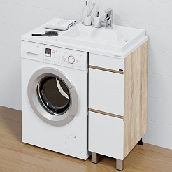 СанТа Тумба с раковиной под стиральную машину Марс 90 R 2 ящика белая/янтарное дерево – фотография-1