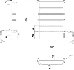 Domoterm Полотенцесушитель электрический Орфей DMT П6 400x600 EK R хром – фотография-5