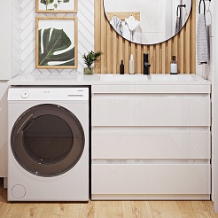 Vivon Тумба с раковиной под стиральную машину Donna 150R 3 ящика напольная белый глянец – фотография-1