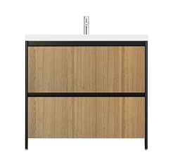 Velvex Тумба с раковиной напольная Klaufs 90 черная/дерево, 2 ящика – фотография-7