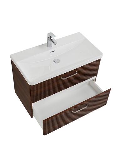 BelBagno Тумба с раковиной Due 80 подвесная Noce ручки Матовый атласный никель – картинка-9