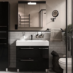 Водолей Тумба с раковиной Мальта 90 R с ящиками черная – фотография-13