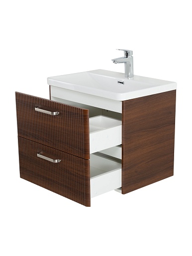 BelBagno Тумба с раковиной Due 60 подвесная Noce ручки Матовый атласный никель – фотография-2