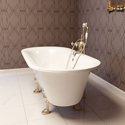 Фэма Ванна из литьевого мрамора Феррара (ножки золото, слив-перелив золото) – фотография-4