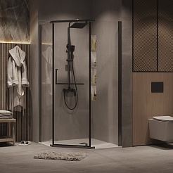 Grossman  Душевой уголок Pragma 90x90x195 профиль графит сатин стекло прозрачное – фотография-3