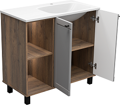 Brevita Мебель для ванной Lumus 90 R с подсветкой серая/дуб галифакс олово – фотография-11