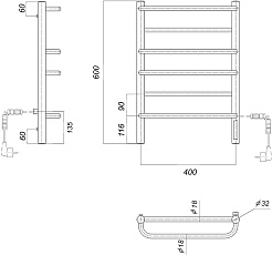 Domoterm Полотенцесушитель электрический Орфей DMT П6 400x600 ЧРН EK R черный – фотография-4