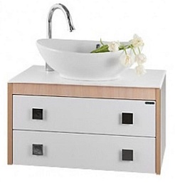 Водолей Тумба с раковиной "Сильвия 75" белый/дуб – фотография-1