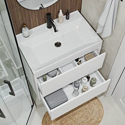 Vivon Тумба под раковину Kristi 70 подвесная белая матовая рифленая – фотография-7