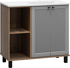 Brevita Тумба с раковиной Lumus 90 R с подсветкой серая/дуб галифакс олово – фотография-4