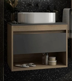 Teymi Тумба с раковиной Ritta 85 дуб эврика/графит матовый подвесная T60532 раковина T50606 – фотография-1
