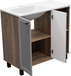 Brevita Тумба под раковину Lumus 90 L с подсветкой серая/дуб галифакс олово – фотография-12