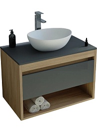 Teymi Тумба с раковиной Ritta 75 дуб эврика/графит матовый подвесная T60525 раковина T50505 – фотография-1