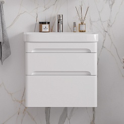 Equil Тумба с раковиной Nice 70 2 ящика подвесная белая – фотография-3