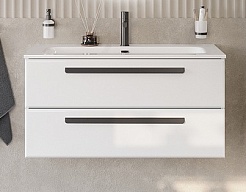 Cezares Тумба с раковиной Eco Cer-N 100 bianco opaco CZR-8073-100 ручки чёрные – фотография-1