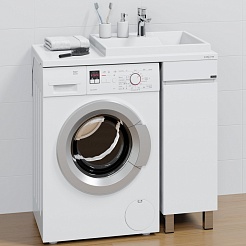 СанТа Тумба с раковиной под стиральную машину Марс 90 R белая/светлое дерево – фотография-1