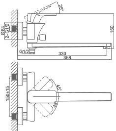 D&K Смеситель "Berlin Technishe DA1433315" черный для ванны – фотография-4
