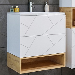 Бриклаер Мебель для ванной Кристалл 70 с нишей белая/дуб бунратти – фотография-6