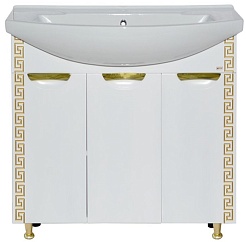 Misty Тумба для умывальника Престиж 105 белая/золотая патина – фотография-1