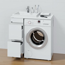 СанТа Мебель для ванной под стиральную машину Марс 90 L 2 ящика белая/светлое дерево – фотография-5