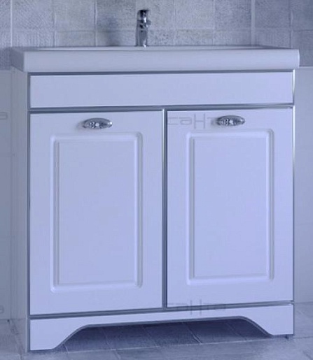 СанТа Тумба для умывальника Мадрид 80 белая патина, серебро – фото-1