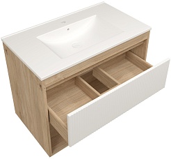 Teymi Тумба с раковиной Vitra 80 Волна подвесная дуб/белый – фотография-2