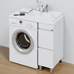 СанТа Тумба с раковиной под стиральную машину Марс 90 R 2 ящика белая/светлое дерево – фотография-1