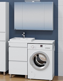 СанТа Мебель для ванной под стиральную машину Марс 110 L 2 ящика белая – фотография-1