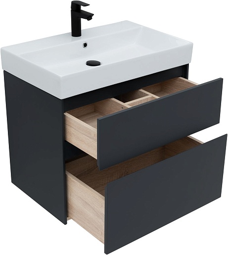 Aquanet Тумба под раковину Бруклин 70 подвесная черная матовая – фотография-6