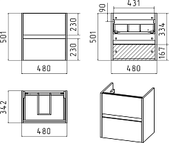 Misty Тумба с раковиной Алиса 50, 2 ящика, подвесная – фотография-6