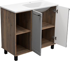 Brevita Мебель для ванной Lumus 90 R с подсветкой серая/дуб галифакс олово – фотография-12