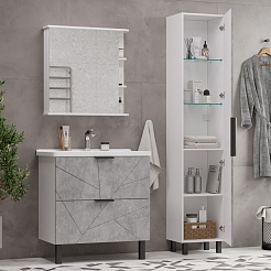 Volna Шкаф пенал Twing 40 белый/бетон – фотография-8